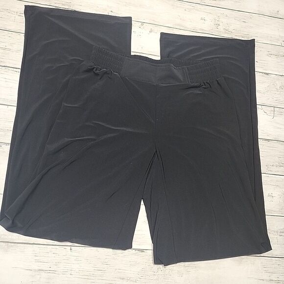 Iman Black Wide Leg Mid Rise Pull On Elastic Waistband Jersey Knit Pants Small - Picture 1 of 11
